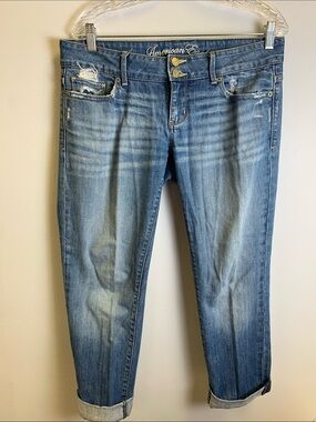 American Eagle Outfitters Women’s Cropped Boyfriend - Medium Blue Distressed